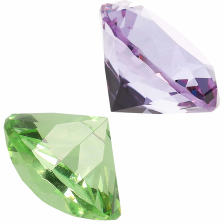 Nep edelstenen/diamanten van glas 5 cm doorsnede lila en groen