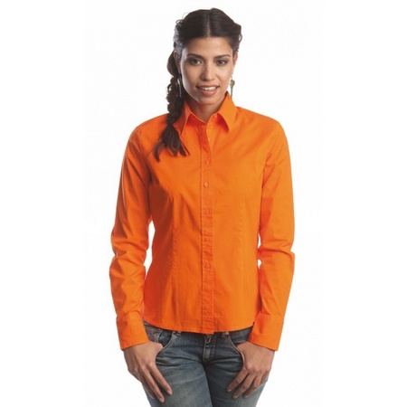 Oranje katoenen blouse voor dames met lange mouwen