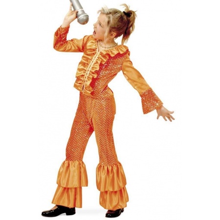 Disco kostuum met pailletten oranje