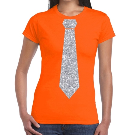 Orange t-shirt with tie in glitter silver women 