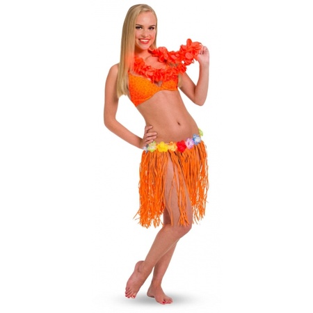 Toppers - Oranje Hawaii party verkleed rokje