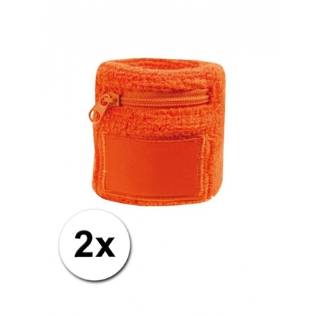 Orange wrist sweatband with zipper 2 pieces