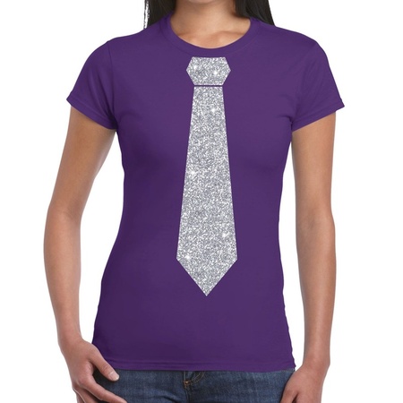Purple t-shirt with tie in glitter silver women 