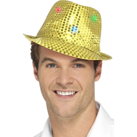 Sequins carnaval party hat gold with LED lights