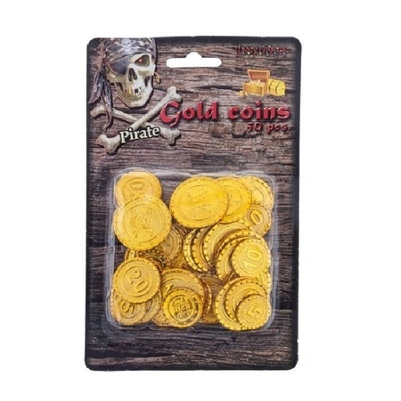 Houten piraten schatkist 18 x 13 cm met 100x plastic gouden piraten geld munten