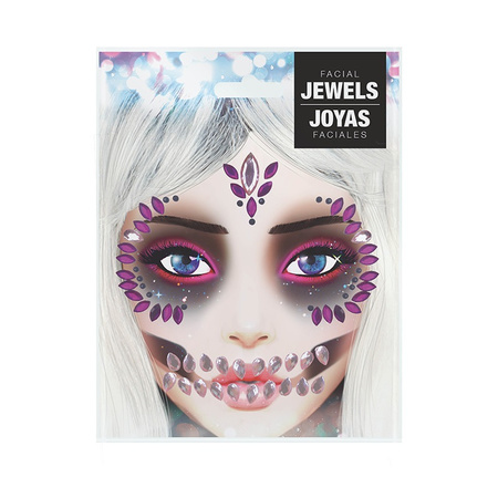 Plak diamantjes schedel/sugarskull gezicht versiering lila paars