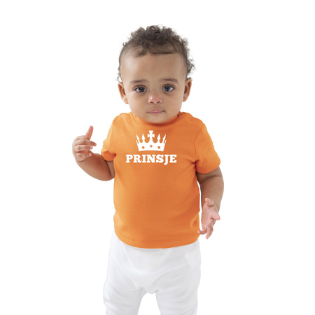 Prinsje met kroon Koningsdag t-shirt oranje baby/peuter voor jongens 