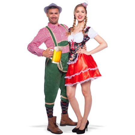 Red/floral Tyrolean dirndl dress up costume/dress for women
