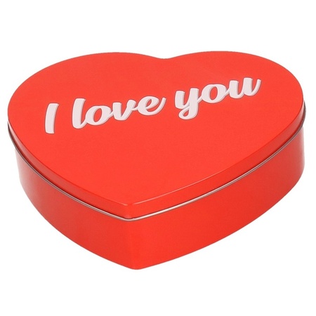 Red I Love You heart candy storage tin 18 cm