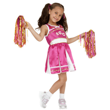 Humaan bericht volgorde Verkleedkleding Roze cheerleader meisjes kostuum in de Carnavalskostuum  winkel.