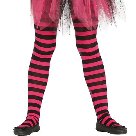 Roze/zwart gestreepte panty 15 denier voor meisjes