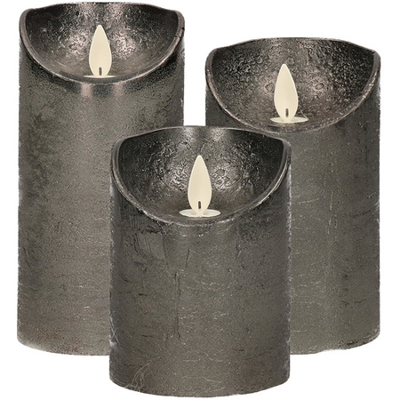 Set of 3x Antracite Grey Led candles with moving flame