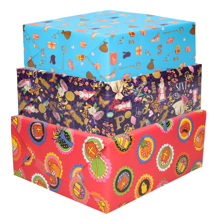 Setje van 6x rollen Sinterklaas inpakpapier/cadeaupapier 2,5 x 0,7 meter 3 soorten prints