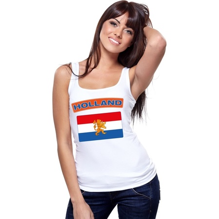 Singlet shirt/ tanktop Hollandse vlag wit dames