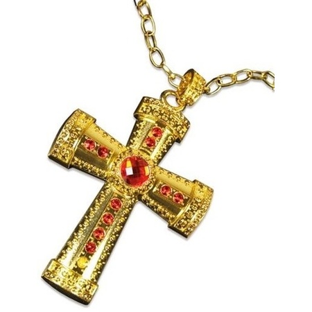 Saint Nicholass dress up necklace gold/red cross for men