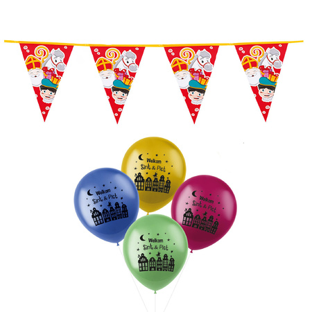 Sinterklaas decorations set- 2x bunting flags and 30x theme balloons