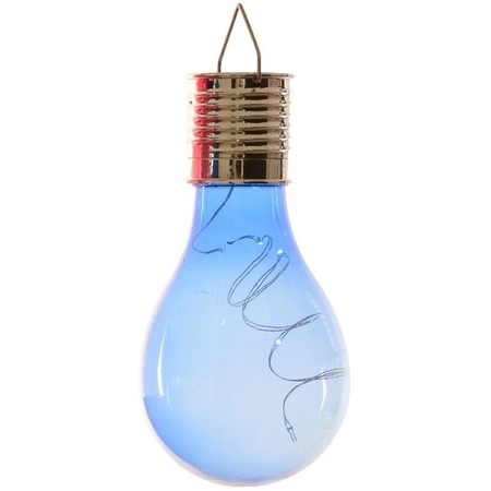 1x Outdoor/garden LED blue pear bulb solar light 14 cm