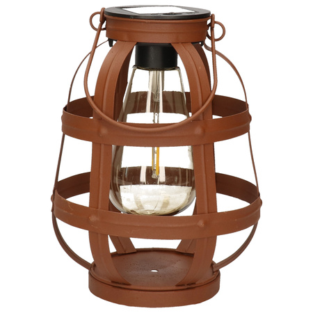 Outdoor rusty brown metal hanging lantern on solar energy 18,5 cm garden lighting