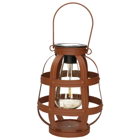 Outdoor rusty brown metal hanging lantern on solar energy 18,5 cm garden lighting