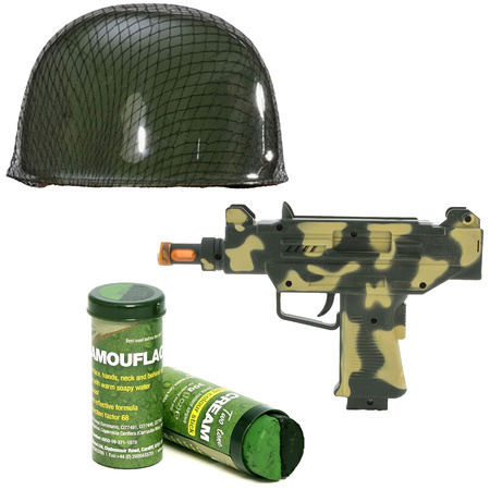 Soldiers army camouflage machinegun/helmet/grime carnaval set