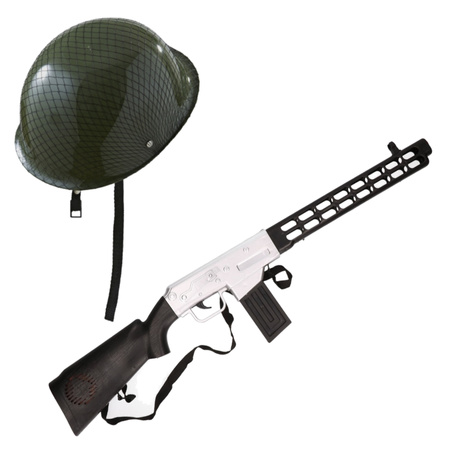 Soldiers carnaval set gun and helmet for adults