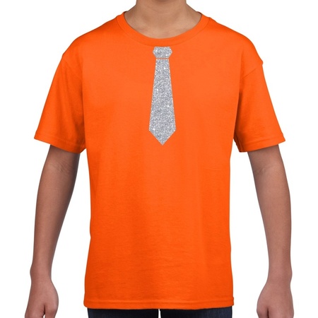 Orange t-shirt tie in glitter silver kids 