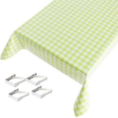 Tablecloth checkered green 140 x 245 cm with 4 clamps