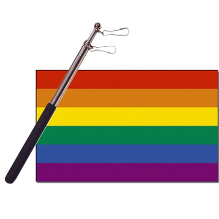 Theme flag Pride/rainbow - 90 x 150 cm - with compact telescoop stick - waveflags XXL