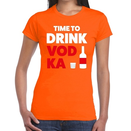 Time to Drink Vodka tekst t-shirt oranje dames