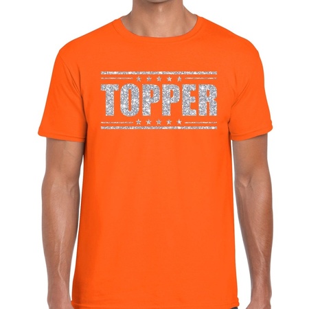 Topper t-shirt oranje met zilveren glitters heren
