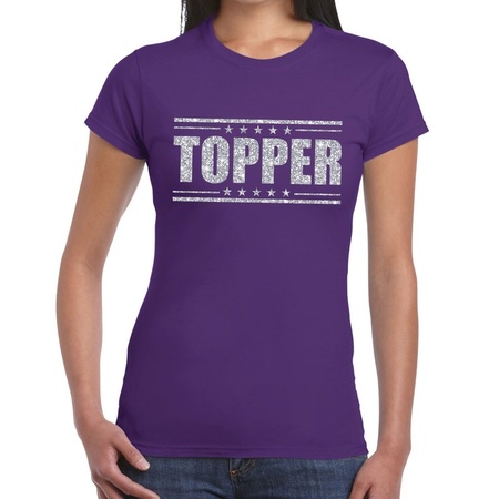 Toppers - Topper t-shirt paars met zilveren glitters dames