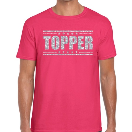 Topper t-shirt roze met zilveren glitters heren