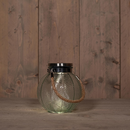 Transparante solar lantaarn van gestreept glas rond 16 cm