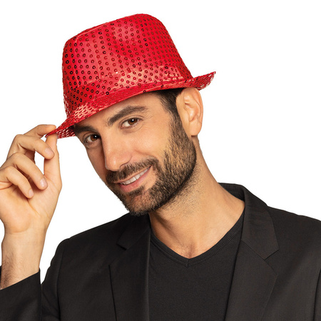 Toppers in concert - Carnaval verkleed set hoed en bril rood glitters