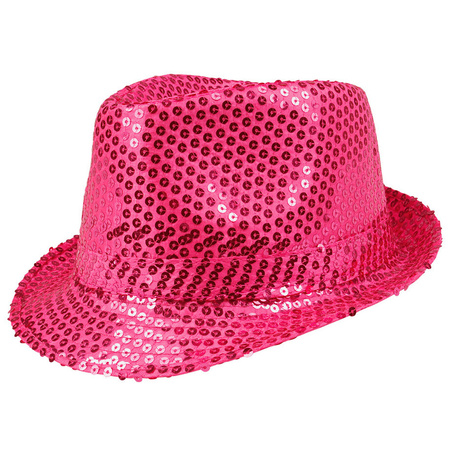 Verkleed set voor dames - gilet/vlinderstrik/hoed - fuchsia roze - pailletten - one size - carnaval
