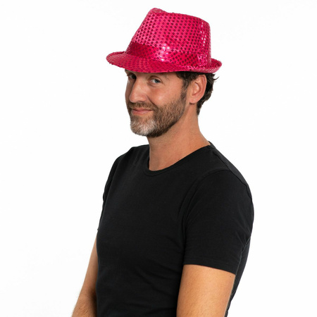 Trilby hoed met pailletten - roze - glitter