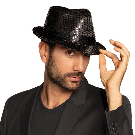 Toppers in concert - Carnaval verkleed set glitter hoed en bretels zwart