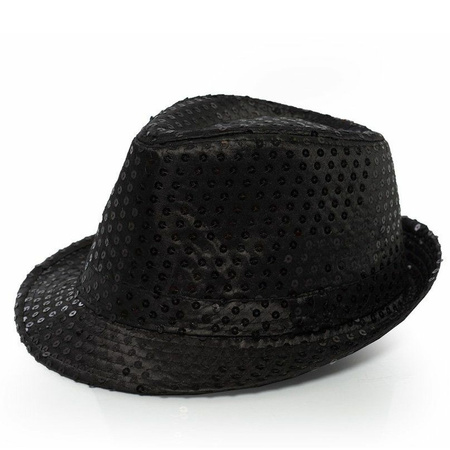 Trilby hoed met pailletten - zwart - polyester - glitter