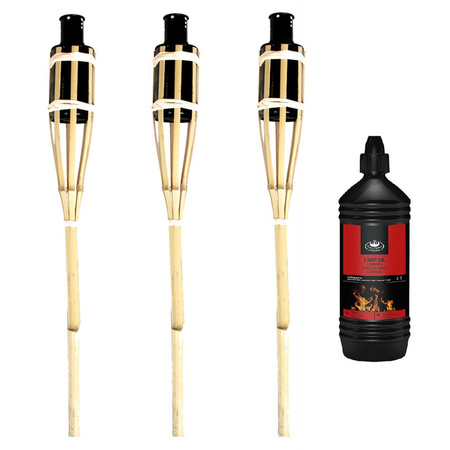 Tuinfakkels 6x stuks 60 cm van bamboe inclusief 1 liter lampenolie/fakkelolie