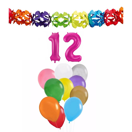 Birthday decoration set 12 years - inflatable number/guirlande/balloons