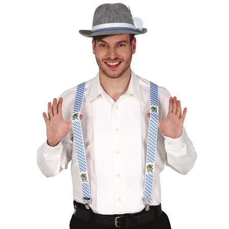 Oktoberfest dress up set - suspenders/tie/hat - blue/white - adults - carnival
