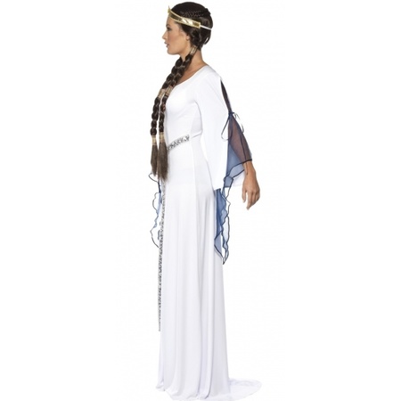 Witte lange middeleeuwse jurk verkleed kostuum voor dames
