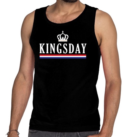 Zwart Kingsday met vlag en kroon tanktop / mouwloos shirt voor