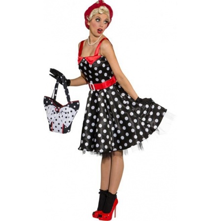 Black rock and roll dress with polkadots